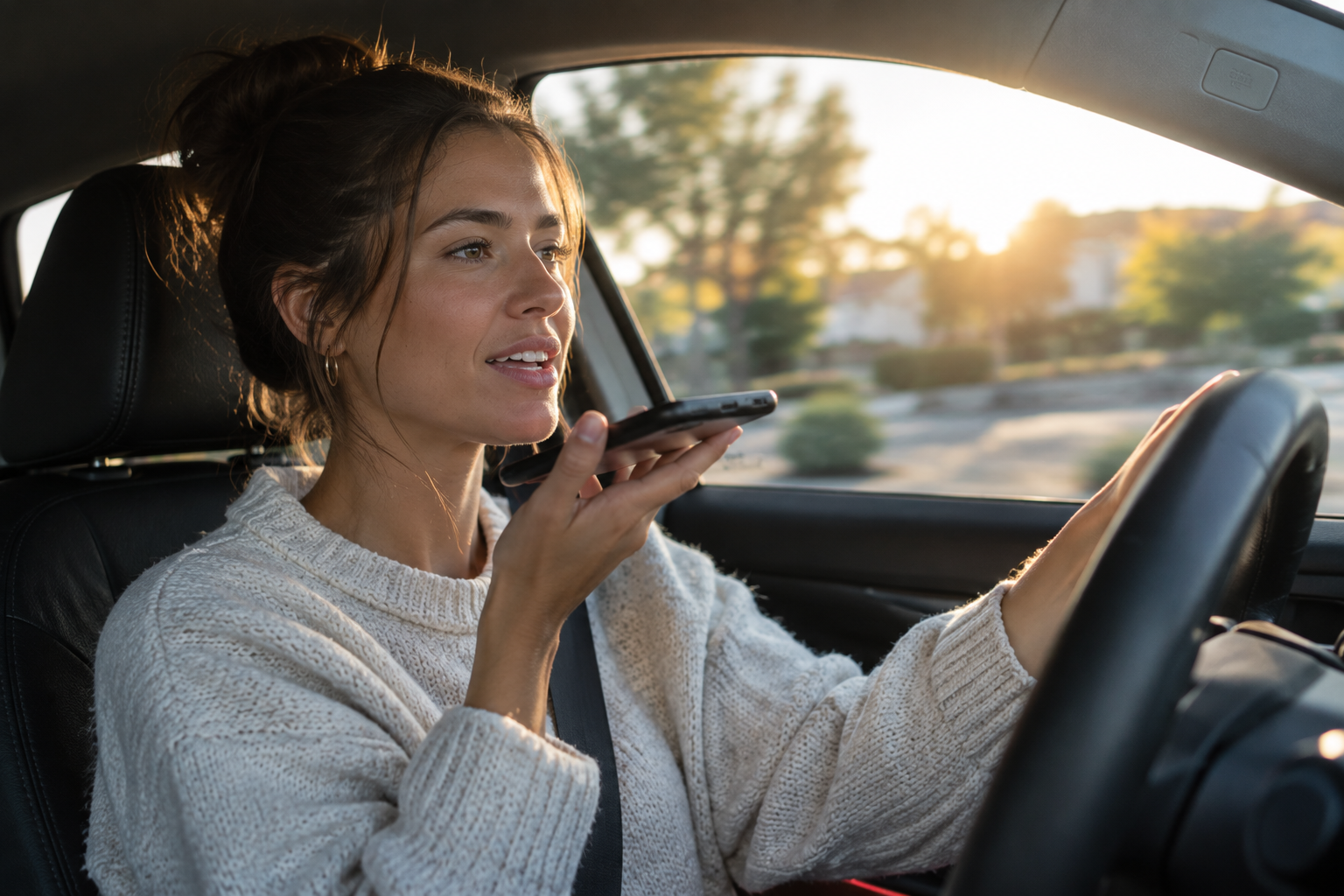 A driver talking to Benjamin hands-free on the drive home