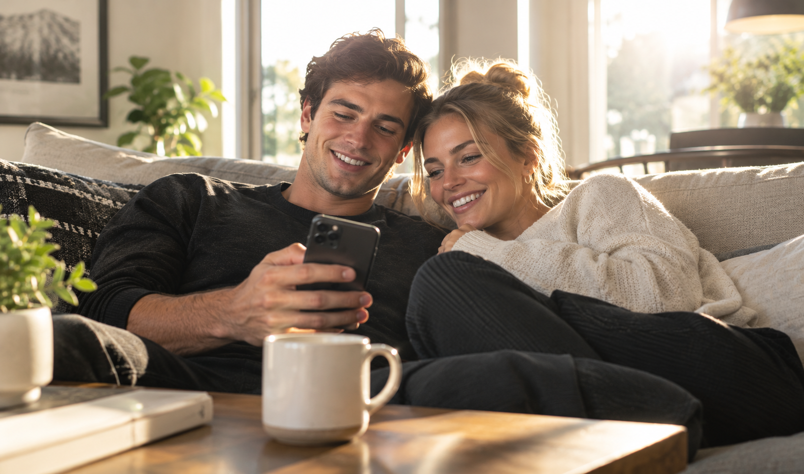 A couple watching The Rundown together on the couch